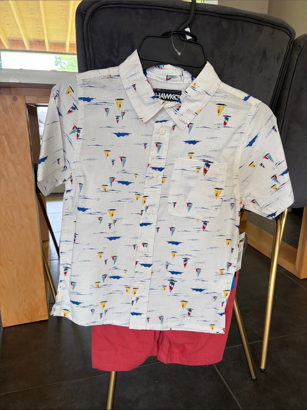 Hawke & Co White Short-Sleeve Button-Down Shirt and Shorts Set